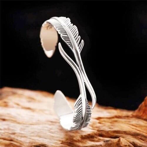 Sole Memory Vintage Thai Silver Feather Leaves 925 Sterling Silver Female Resizable Bracelets SBR296
