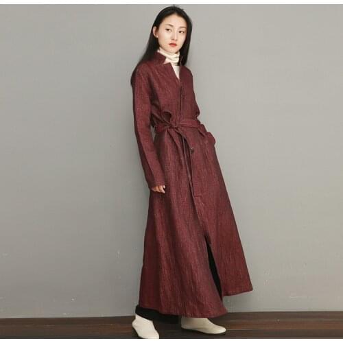 Women Autumn Spring Cotton Linen Long Coat Ladies Trench Coat Outerwear Female Vintage Long Coat Topcoat 2020
