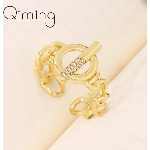 18k Gold Plated Korean Geometric Joint Ring Female Women Simple Style Fashion Elegant Jewelry Gifts Zircon Stone Open Ring