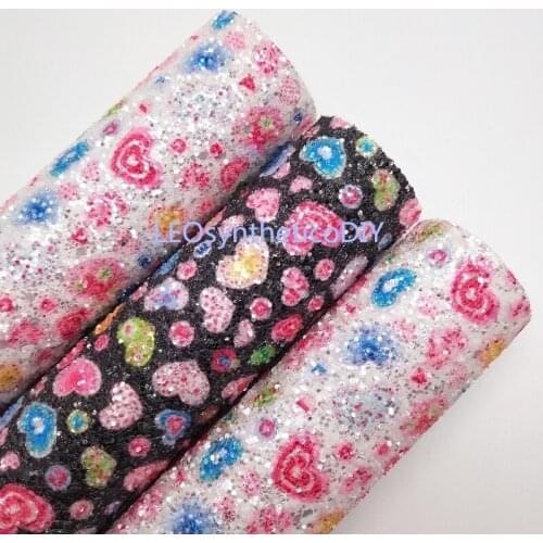 1PC 21X29CM Hearts Printed Glitter Fabirc,Chunky Glitter Leather, Glitter Leather Sheets For Making Bows LEOsyntheticoDIY T260A