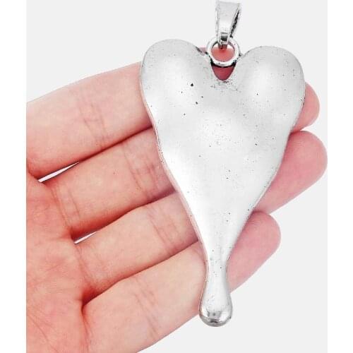 2pcs Silver Color Charms Large Heart Pendant For Necklace Jewelry Making Findings Material 80x45mm