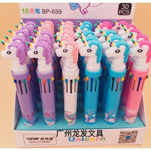 24 pcs/lot A Girl Unicorn 10 Colors Chunky Ballpoint Pen School Office Supply Gift Stationery Papelaria Escolar