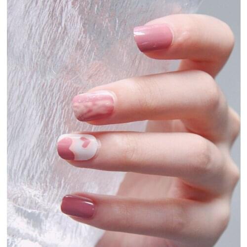 24pcs Love Heart Printed Nail Patch Glue Type Removable Short Paragraph Fashion Manicure False Nail Patch NE