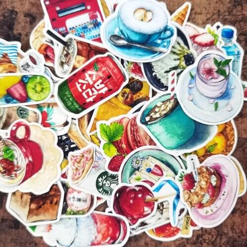 42pcs Hand Drawing Delicacies Dessert ice drink watercolor sticker Diary Notebook Planner / Handbook DIY letter thin Paper Stick