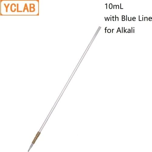 YCLAB 10mL Burette with Blue Line on Milk White Back Rubber Tubing Connection Clear Glass Head Tip for Alkali Class A Labware