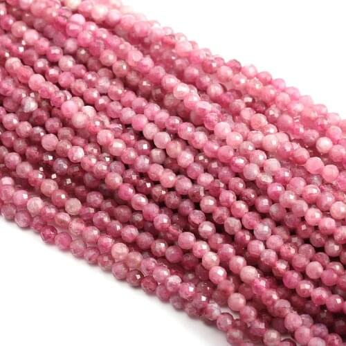 Natural Stone Beads Section Rubellite Round Punch Loose Beads For Jewelry Making DIY Necklace Bracelet Earrings Accessory