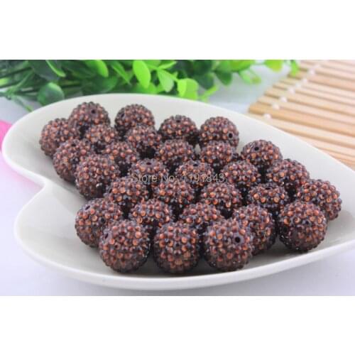 Kwoi vita Brown color Rhinestone 20mm 100pcs Chunky Resin Rhinestone Beads Ball Orange for Kids Girls Jewelry Making