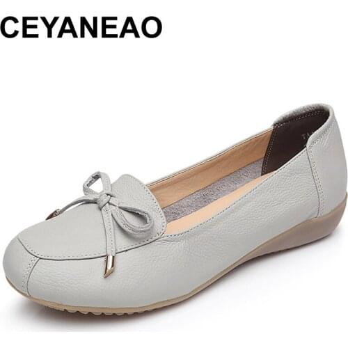 CEYANEAO2019New Fashion Women Shoes Genuine Leather Flat Shoes Woman Bow Single CasualShoes Maternity Work Shoes WomenFlatsE1711