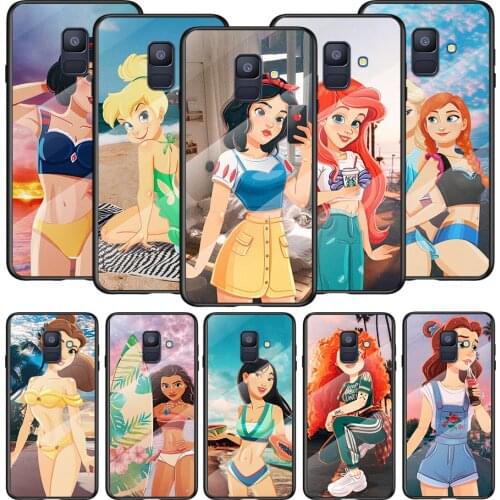 Tempered Glass Cover Disney Beach Princess For Samsung A91 A81 A72 A71 A52 A51 A41 A31 A21S A21EU A11 A01 Phone Case