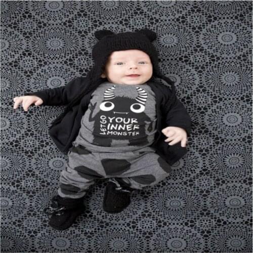 Infant Baby Babe Boys Clothes Long Sleeve Your Inner Monster Letter Tops+Pants 2PCS Baby Boy Girl Clothing Sets