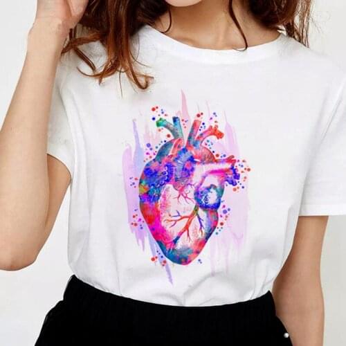 Harajuku Summer white T Shirt Women Anatomy art pattern print T-shirt Fashion streetwear short sleeve Tshirt Top Tees Female