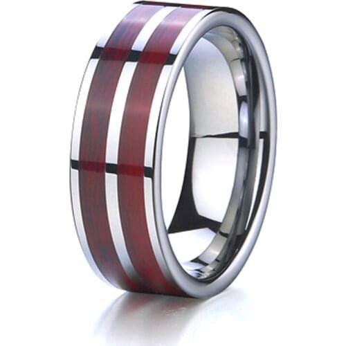 100% Tungsten Carbide Rings for men and women USA size 8mm Couples Wedding Band red Koa Wood Inlay Comfort Fit New Design