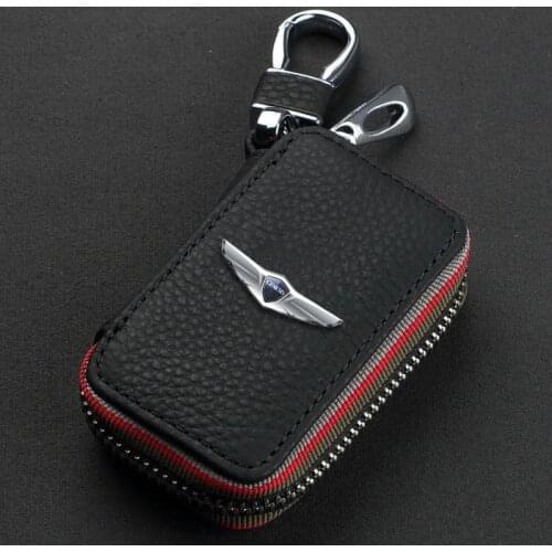 Leather Car Key Case For Hyundai Genesis 2021 G80 GV80 L110 Metal Logo Keychain Waist Pendant Key Protector Car Accessories