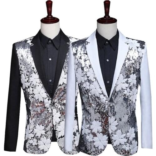 Men 3D Sequin Notch Lapel Suit Jacket Blazer Wedding Prom Costume Fancy Dress Stage Tailored Fit Vintage Retro 903-B357