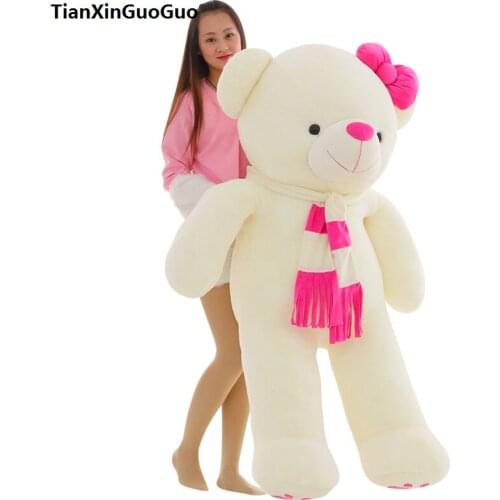 Stuffed toy love you bear plush toy huge 160cm white teddy Bear,pink scarf bear doll hugging pillow birthday gift b1019