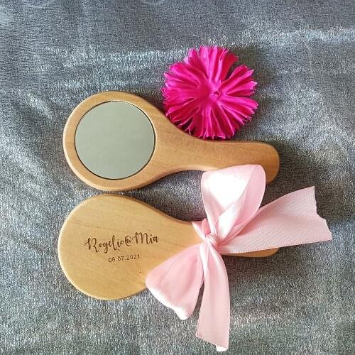 Custom Wooden Handle Portable Makeup Mirror Personalized Creative Gift Wedding Favors and Gifts Custom Name Wedding Souvenir