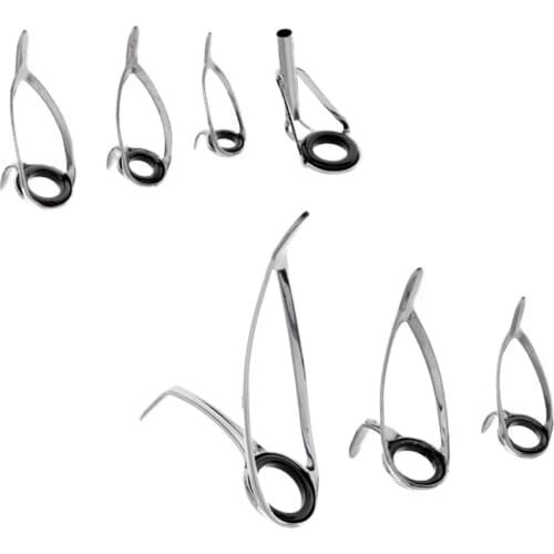 Set of 7 Fishing Rod Guides Rod Repair Kit Stainless Steel Double Leg Guides