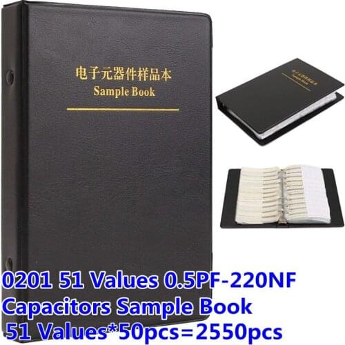 2550pcs/Lot 0201 SMD Capacitor Kit 0.5pF~220nF Capacitance Package Combination Sample Booklet 10pF 100pF 1nF 10nF 100nF