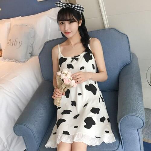 All cotton summer lovely thin sling sweet women nightwear cow spot pure cotton lady household nightdress