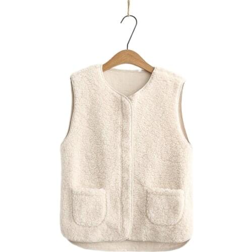 2020 New Lamb Wool Vest Women Autumn/Winter Short Thick Warm Round Neck Sweet Waistcoat Zipper 2010383