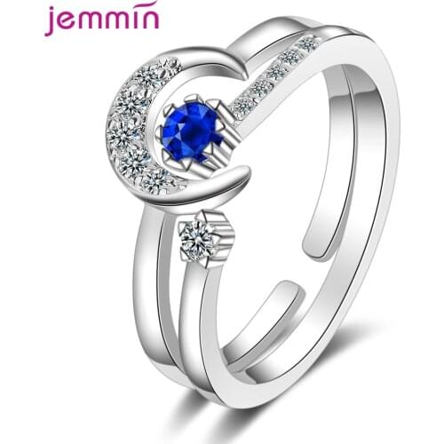 New Adjustable Moon Shape Women 925 Sterling Silver Bridal Sets Open Rings Cubic Zirconia Promise Engagement Ring Jewelry