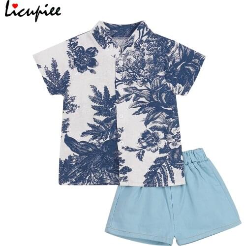 1-5 Years Clothing Sets Baby Boy Short Sleeve Shirt + Shorts, Tropical Print Elastic Waist Casual Style Summer Clothing