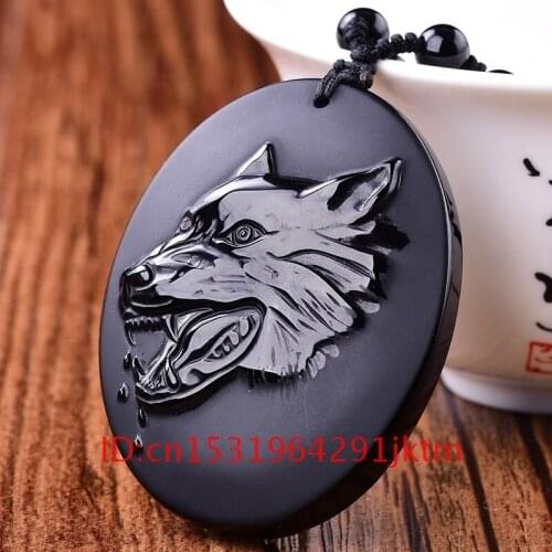 Necklace Jewelry Head Women Fashion Pendant Beads Obsidian Chinese Amulet Wolf for Black Charm Gifts Natural Jade