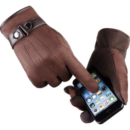 Touch Screen Men Gloves Anti Slip Motorcycle Ski Buckle Mittens Soft Full Finger Gloves Faux Suede Leather glove top quality