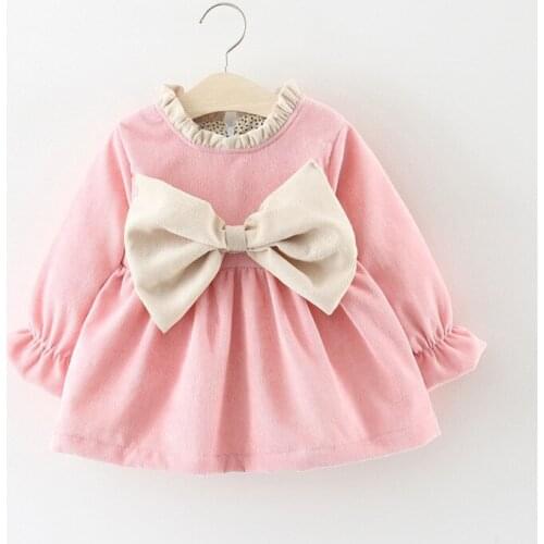 Baby Toddler Girl Bow Dress Cute Kids Long Sleeve Dresses Top Fall Winter Warm Outfits