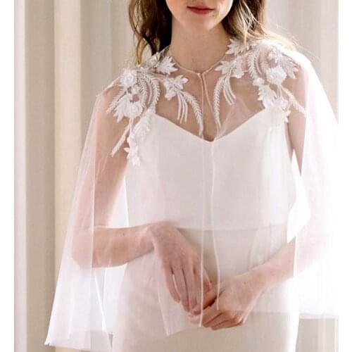 Bridal Wedding Lace Wraps Jackets Cloak Evening Cape Shawls for Women Formal Bolero Shrugs for Party Dress White/Ivory