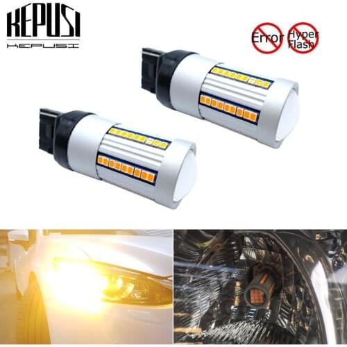 No Hyper Flash High Power Amber Yellow 7440 W21W T20 LED Bulbs For Car Front or Rear Turn Signal Lights CANBUS No Resistor Need