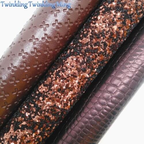 BROWN Glitter Fabirc, Faux Leather Fabric, Cross Lizard Synthetic Leather Fabric Sheets For Bow A4 8"x11"Twinkling Ming XM470