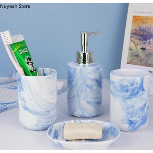Nordic Household Bathroom Products Ceramic Marble Pattern Lotion Bottle Soap Dish Toothbrush Cup Hotel Bathroom Accessories