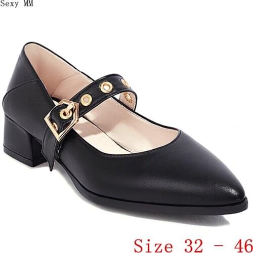 Low Med Heel Shoes Women Pumps Mary Janes Shoes Low Heels Kitten Heels Small Plus Size 32 33 - 40 41 42 43 44 45 46