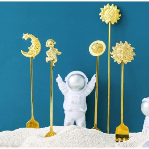 Creative Gold Plated Stainless Steel Espresso Spoons Forks Stirring Rods For Coffee Sugar Dessert Cake Ice Cream Soup 2021