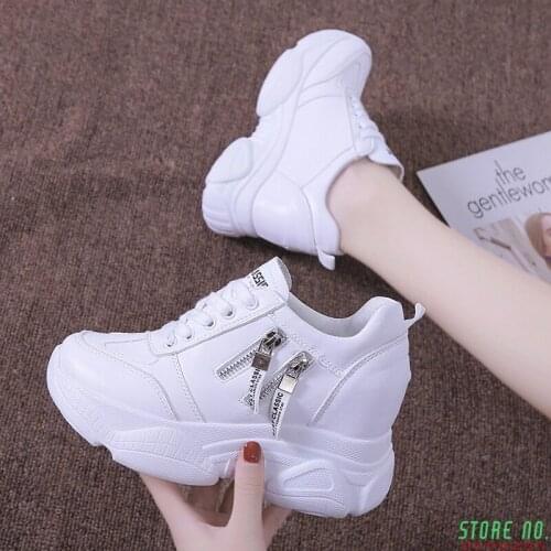Platform Women Shoes 2020 New Fashion Dad Shoes Spring Female Casual Sneakers Wedge High Heel White Sneakers Zipper