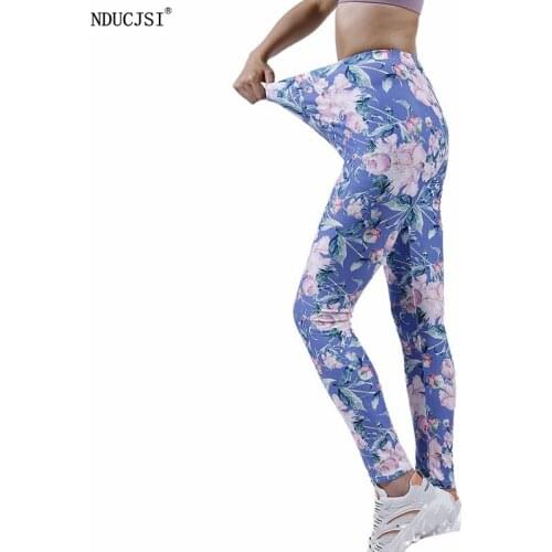NDUCJSI Women Leggings Color Flower Printed Leggings Slim Workout Leggins Punk Girl Stretch Tight Gym Trousers Drop Shipping