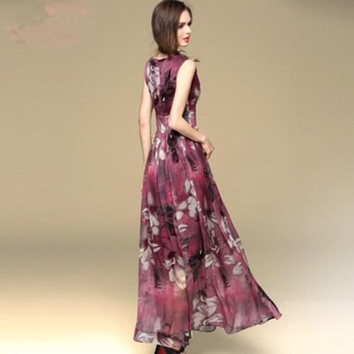 Newest Bohemia Printing Women Dress Summer Sexy V Neck Waistcoat Large Size Red Chiffon Dress S-2XL LJ112