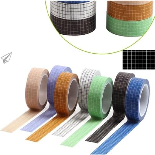 1Pc 15mm*10m Grid Stripe Washi Tape Solid Color Masking Tape Decorative Adhesive Tape Sticker Scrapbooking Planner Stationery
