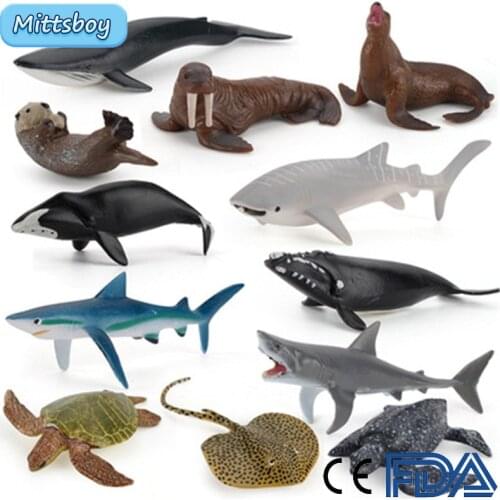 12Pcs Simulation Ocean Animal Simulation Figure Blue Whale Walrus Educational Toy for Children Baby Toys Figure Collection Gifts