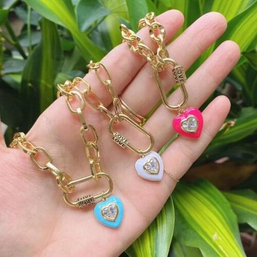 3PCS, Crystal Heart Necklace For Women Gold Color Enamel Oval Spiral Buckle CHUNKY Chain Choker