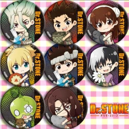 8pcs/1lot Anime Dr.STONE Ishigami Senkuu Chrome Figure 4797 Badges Round Brooch Pin Gifts Kids Toy