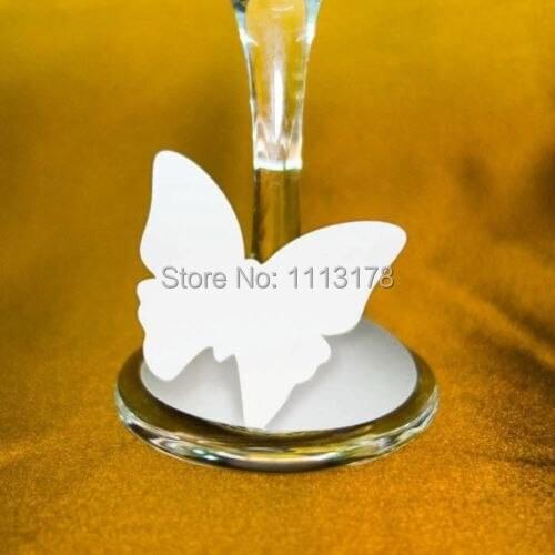 Free shipping Butterfly Paper Glass ring place / Escort Card / Cup Card/ Wine Glass Card Paper for Wedding Favors Decoration