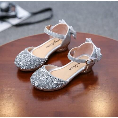 2020 New Leather Sandals Girl Summer Glitter High Heels Princess Shoe ChildrenS Sandals Kids Bow Shoes 3 4 5 6 7 8 9 10 11 Year