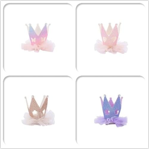 Boutique 12pcs Fashion Cute Glitter 3D Gradient Tiaras Hairpins Solid Crown Gauze Floral Hair Clips Princess Party Headwear