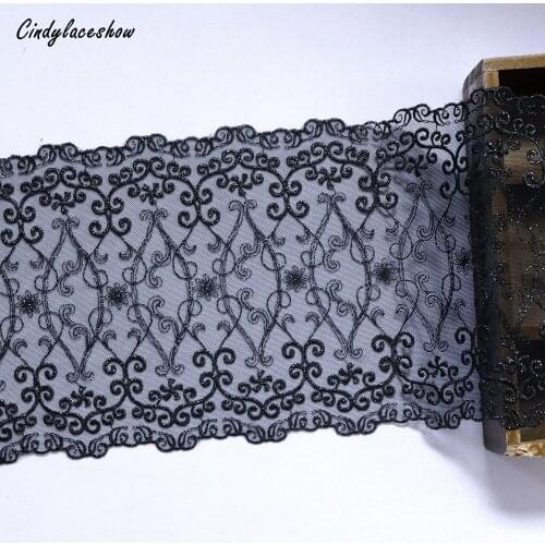 1Meter 17.5cm Width Black Embroidered Lace Trim Dress Sewing Mesh Lace Fabric Tulle Trimmings Handmade Clothing Accessories Bra