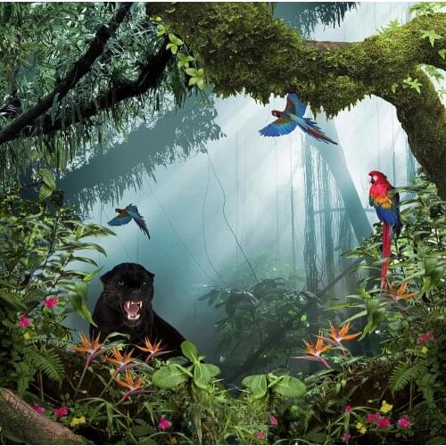 Jungle safar book black panther tarzan mowgli tree Animal Bear Parrot background Vinyl cloth Computer print party backdrop