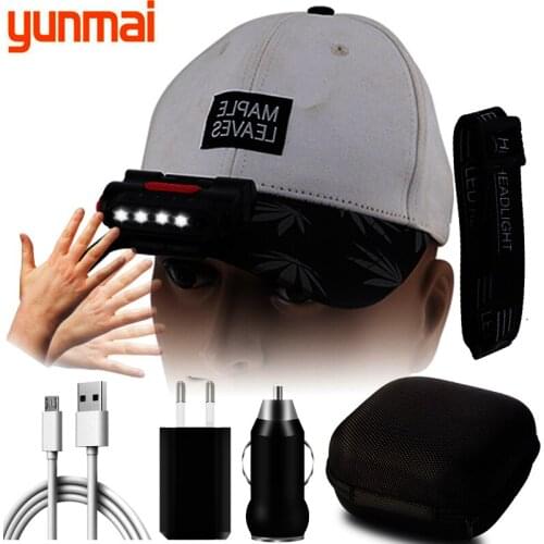 Head Flashlight Headlight Bulbs 5W Lamp Torch Smart Multifunction Sensorled Headlamp Cap Light Build-in Battery USB Rechargeable