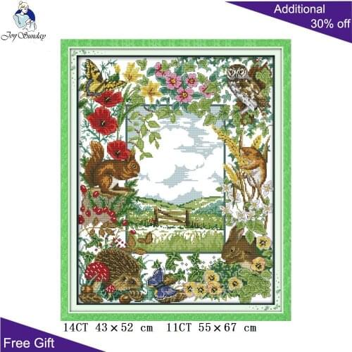 Joy Sunday Animal House Home Decoration D703 14CT 11CT Stamped and Counted Animal House Animal Embroidery DIY Cross Stitch Kits