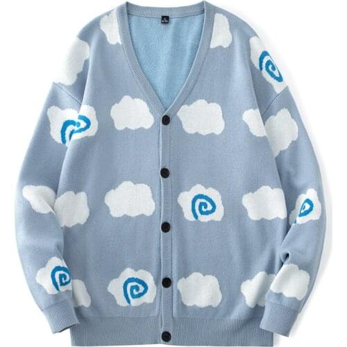 Knitted Mens Cardigan Sweater Winter Casual Printed Vintage Sweater Coats Homme Japanese V Neck Sweater Man Clothes Oversized